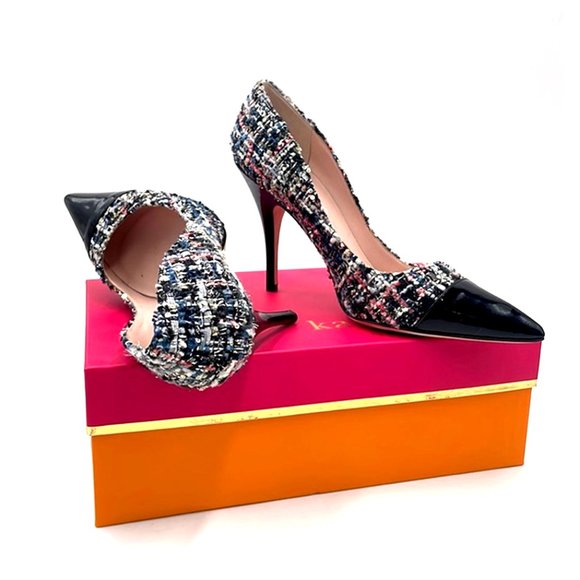kate spade Shoes - KATE SPADE NY Lacy Black Multi/Star Tweed, Blk Patent Toe Stiletto Pump Heels